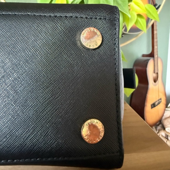 Michael Kors Selma Medium Saffiano Leather Satchel- Black & Gold - Picture 7 of 13